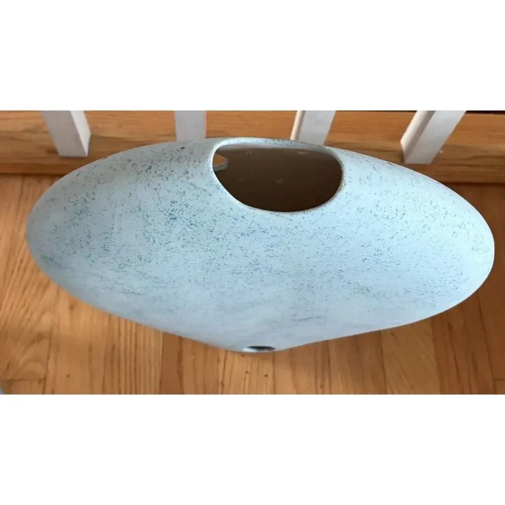 Vintage Southwest Clay Pottery Vase Howling Wolf with Cactus Design Blue Green